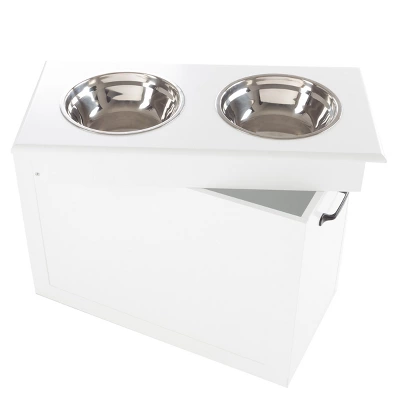 Elevated Dog Bowls With Storage - 16-Inch-Tall Feeding Tray With Hidden Storage Space For Pet Supplies - 50oz Capacity Bowls By PETMAKER (White) 4 Elevated Dog Bowls With Storage - 16-Inch-Tall Feeding Tray With Hidden Storage Space For Pet Supplies - 50oz Capacity Bowls By PETMAKER (White) - Image 4