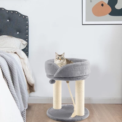 Tangkula Cat Tower Cat Activity Tree W/ Plush Perch & Scratching Posts Grey 2 Tangkula Cat Tower Cat Activity Tree W/ Plush Perch & Scratching Posts Grey - Image 2