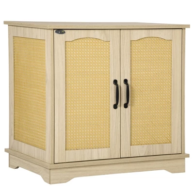 PawHut Hidden Litter Box Enclosure Cat Washroom Furniture With Cushion Double Doors Wooden Pet House End Table, Oak 3 PawHut Hidden Litter Box Enclosure Cat Washroom Furniture With Cushion Double Doors Wooden Pet House End Table, Oak - Image 3