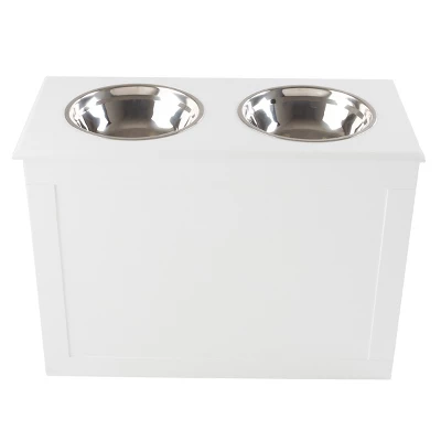 Elevated Dog Bowls With Storage - 16-Inch-Tall Feeding Tray With Hidden Storage Space For Pet Supplies - 50oz Capacity Bowls By PETMAKER (White) 2 Elevated Dog Bowls With Storage - 16-Inch-Tall Feeding Tray With Hidden Storage Space For Pet Supplies - 50oz Capacity Bowls By PETMAKER (White) - Image 2