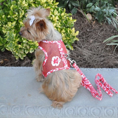 Doggie Design Cool Mesh Hawaiian Hibiscus Dog Harness With Leash-Red 6 Doggie Design Cool Mesh Hawaiian Hibiscus Dog Harness With Leash-Red - Image 6