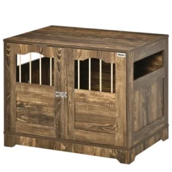 PawHut Wooden Dog Crate, End Table Furniture With Lockable Door, Small & Medium Size Pet Crate Indoor Puppy Cage, Brown -PawHut Sales Store GUEST 05af7aae 3c95 4200 97fd 1a2c75f239f5