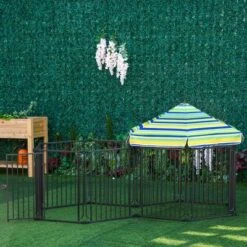 PawHut Dog Playpen With Door & Removable Cover For Small & Most Medium Sized Dogs Indoor & Outdoor Use, 47" H