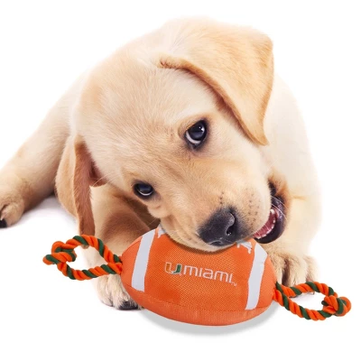 NCAA Miami Hurricanes Nylon Football Dog Toy 3 NCAA Miami Hurricanes Nylon Football Dog Toy - Image 3
