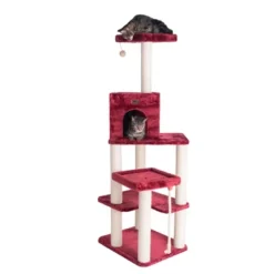 Armarkat Real Wood Cat Tower, Ultra Thick Faux Fur Covered Cat Condo House A6902B, Burgundy;