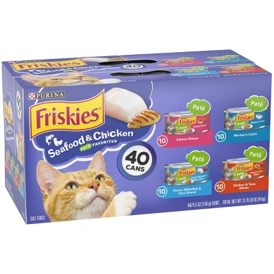 Purina Friskies Paté Tuna, Salmon, Fish & Chicken Favorites Wet Cat Food - 5.5oz/40ct Variety Pack 3 Purina Friskies Paté Tuna, Salmon, Fish & Chicken Favorites Wet Cat Food - 5.5oz/40ct Variety Pack - Image 3