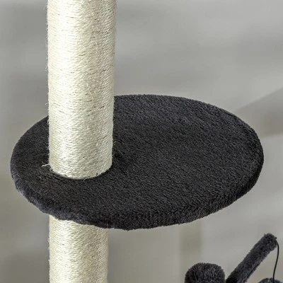 PawHut 106" Huge Cat Tree Kitty Activity Center Floor-to-Ceiling Cat Climbing Toy With Scratching Post Board Hammock Hanging Ball Dark Gray 5 PawHut 106" Huge Cat Tree Kitty Activity Center Floor-to-Ceiling Cat Climbing Toy With Scratching Post Board Hammock Hanging Ball Dark Gray - Image 5