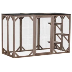 PawHut Wooden Outdoor Cat House Catio Kitten Enclosure Indoor Cage With Asphalt Roof, Multi-Level Platforms And Large Enter Door - 71"L -PawHut Sales Store GUEST 0968cfc7 0007 451c b5b2 b3d61ef46ad7