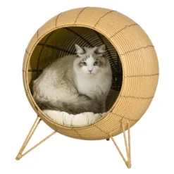 PawHut 20.5" Rattan Cat Bed, Wicker Elevated Round Condo For Comfort And Circulation With Cushion -PawHut Sales Store GUEST 0b2dec9b 5dca 4dab 9b69 9ce00ccb9a03