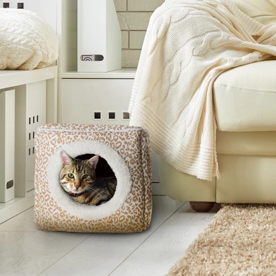 Pet Adobe Enclosed Cave Cat Bed - Tan And White 4 Pet Adobe Enclosed Cave Cat Bed - Tan And White - Image 4