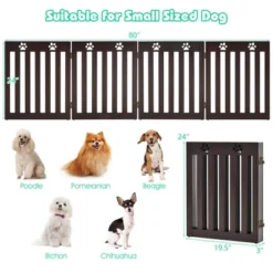Costway 24'' Folding Wooden Freestanding Pet Gate Dog Gate W/360° Hinge White/Espresso