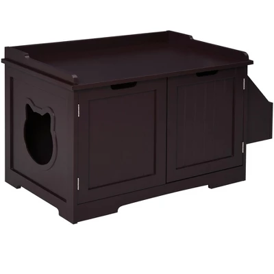 PawHut Wooden Cat Litter Box Enclosure Kitten House With Nightstand End Table And Storage Rack Magnetic Doors 6 PawHut Wooden Cat Litter Box Enclosure Kitten House With Nightstand End Table And Storage Rack Magnetic Doors - Image 6