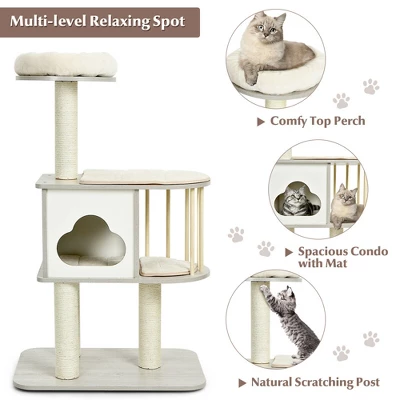 Costway 46'' Modern Wooden Cat Tree With Platform & Washable Cushions For Cats & Kittens 6 Costway 46'' Modern Wooden Cat Tree With Platform & Washable Cushions For Cats & Kittens - Image 6