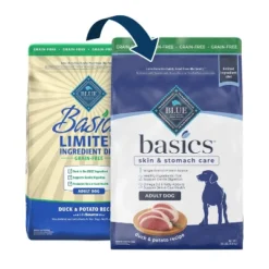 Blue Buffalo Basics Skin & Stomach Care Grain Free Natural Duck & Potato Adult Dry Dog Food - 22lbs