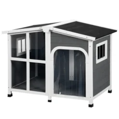 PawHut Cabin-Style Wooden Dog House For Large Dogs Outside With Openable Roof & Giant Window, Big Dog House Outdoor & Indoor, Dog Furniture, Gray -PawHut Sales Store GUEST 10ab69e6 987f 46c8 92eb 6c7587a8831f