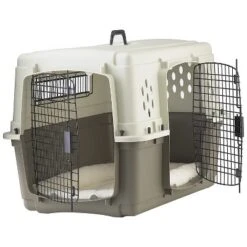 Miller Manufacturing Company Portable Plastic Hard Sided Pet Travel Crate Carrier Kennel W/ Double Doors For Dogs, Rabbits, & Animals, Beige & Taupe -PawHut Sales Store GUEST 110551df 6870 4c5a 9272 64cf246a86d7