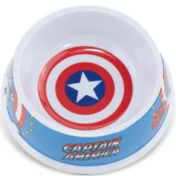 Buckle-Down Single Melamine Pet Bowl - 7.5 (16oz) - Marvel Comics Captain America Shield + CAPTAIN AMERICA Action Pose Blue Red White