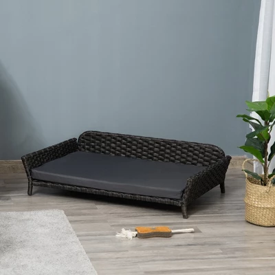 PawHut Rattan Dog Sofa, Wicker Pet Bed, Raised Cat Couch, With Steel Frame, Washable Cushion, Indoor & Outdoor Use, For Large And Medium Dog, Gray 1 PawHut Rattan Dog Sofa, Wicker Pet Bed, Raised Cat Couch, With Steel Frame, Washable Cushion, Indoor & Outdoor Use, For Large And Medium Dog, Gray