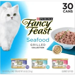 Purina Fancy Feast Seafood Collection With Tuna And Salmon Gourmet Wet Cat Food Grilled Collection - 3oz/30ct Variety Pack