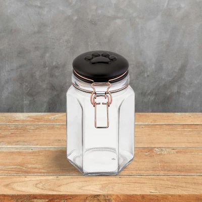 Amici Pet Bernese Glass Treats Canister, 40 Oz. , Clear W/ Black Lid 2 Amici Pet Bernese Glass Treats Canister, 40 Oz. , Clear W/ Black Lid - Image 2