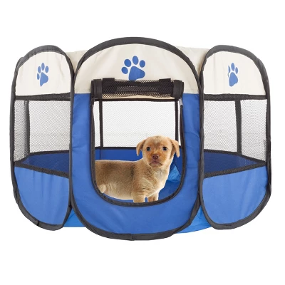Pet Adobe Pop-Up Pet Playpen With Carrying Case – Portable Indoor/Outdoor Pet Enclosure - Blue 1 Pet Adobe Pop-Up Pet Playpen With Carrying Case – Portable Indoor/Outdoor Pet Enclosure - Blue