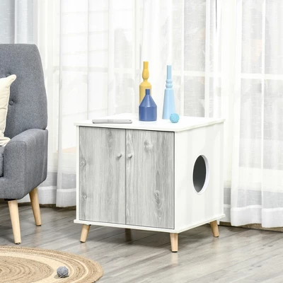 PawHut Wooden Cat Litter Box Enclosure, Multipurpose Anti-Tracking Pet Kitten House, Indoor End Table With Magnetic Doors & Storage Shelves, White 1 PawHut Wooden Cat Litter Box Enclosure, Multipurpose Anti-Tracking Pet Kitten House, Indoor End Table With Magnetic Doors & Storage Shelves, White