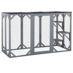 PawHut Wooden Outdoor Cat House Catio Kitten Enclosure Indoor Cage With Asphalt Roof, Multi-Level Platforms And Large Enter Door - 71"L -PawHut Sales Store GUEST 171f1f30 b41c 4296 95e7 69b5d75b8096