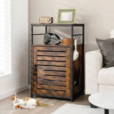 Costway Cat Litter Box Enclosure With Louvered Door& 3-Tier Shelf Cat House Side Table 1 Costway Cat Litter Box Enclosure With Louvered Door& 3-Tier Shelf Cat House Side Table