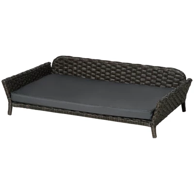 PawHut Rattan Dog Sofa, Wicker Pet Bed, Raised Cat Couch, With Steel Frame, Washable Cushion, Indoor & Outdoor Use, For Large And Medium Dog, Gray 3 PawHut Rattan Dog Sofa, Wicker Pet Bed, Raised Cat Couch, With Steel Frame, Washable Cushion, Indoor & Outdoor Use, For Large And Medium Dog, Gray - Image 3