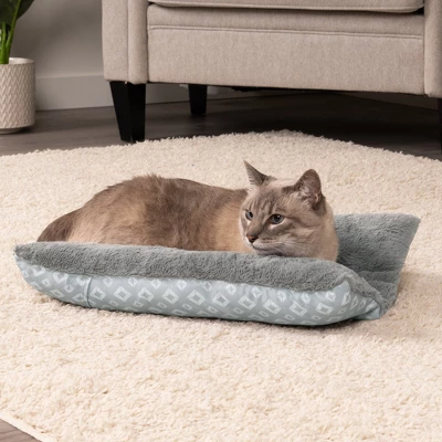 FurHaven Plush Fur & Diamond Print Cuddle Loaf Bed For Small Pets 2 FurHaven Plush Fur & Diamond Print Cuddle Loaf Bed For Small Pets - Image 2