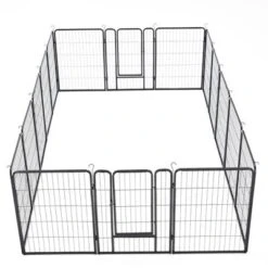 JOMEED Indoor And Outdoor Metal 16-Panel, 31" High Collapsible Dog Pet Playpen Kennel With Integrated Lockable Entry And Exit Door, Black