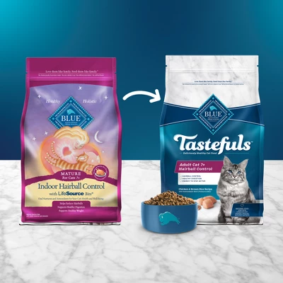 Blue Buffalo Indoor Hairball Control With Chicken & Brown Rice Mature Premium Senior Dry Cat Food - 7lbs 2 Blue Buffalo Indoor Hairball Control With Chicken & Brown Rice Mature Premium Senior Dry Cat Food - 7lbs - Image 2