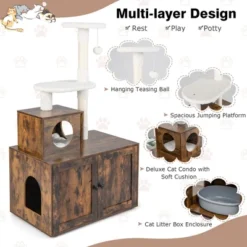 Costway 2-in-1 Wooden Litter Box Enclosure With Cat Tree Hidden Washroom Furniture -PawHut Sales Store GUEST 219262eb c91c 486a b1dc f1ef01e1aad3