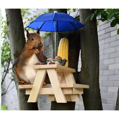 Homarden Squirrel Feeder Table With Umbrella - Blue 1 Homarden Squirrel Feeder Table With Umbrella - Blue