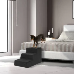 Precious Tails Sherpa High Density Foam Top Wide 3-Step Pet Stairs - Black