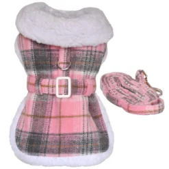 Doggie Design Fleece-Lined Dog Harness Coat - Pink & White Plaid