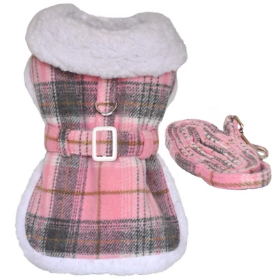 Doggie Design Fleece-Lined Dog Harness Coat - Pink & White Plaid 1 Doggie Design Fleece-Lined Dog Harness Coat - Pink & White Plaid