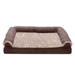 FurHaven Two-Tone Faux Fur & Suede Memory Foam Sofa Dog Bed