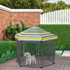 PawHut Heavy-Duty Outdoor Pet Cage Kennel With Weather-Resistant Polyester Roof, Locking Door, & Metal Frame