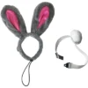 Midlee Easter Bunny Gray & Pink Rabbit Ears For Large Dogs Headband With Tail