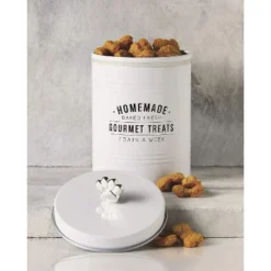 Amici Pet Homeade Gourmet Treats Metal Food Canister, 72 Oz. , White