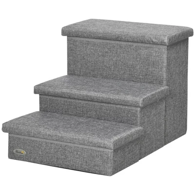PawHut 3-StepsPet Stairs With Storage, Dog Steps For Couch, Bed, Pet Steps For Injured Pet, Older Pets, Small Cats, Gray 3 PawHut 3-StepsPet Stairs With Storage, Dog Steps For Couch, Bed, Pet Steps For Injured Pet, Older Pets, Small Cats, Gray - Image 3