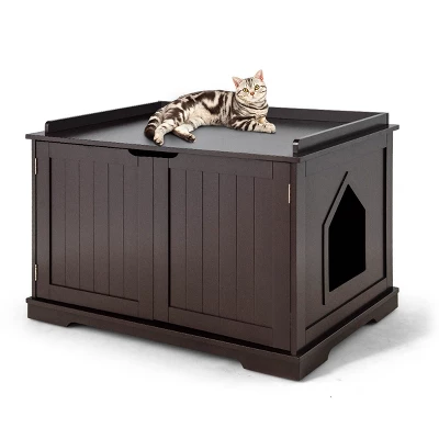 Tangkula Cat House Litter Box Pet Cat Washroom Nightstand Cat Storage Bench Coffee/Black 3 Tangkula Cat House Litter Box Pet Cat Washroom Nightstand Cat Storage Bench Coffee/Black - Image 3