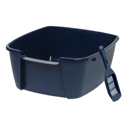 IRIS USA Cat Litter Box Cat Litter Pan With Scoop, Navy 4 IRIS USA Cat Litter Box Cat Litter Pan With Scoop, Navy - Image 4