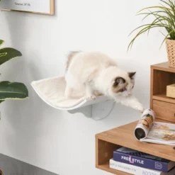 PawHut Wood Wall-Mounted Cat Shelves, Curved Kitten Bed Cat Perch Climber With Fleece Top, 16.25" X 11" X 8.25", White -PawHut Sales Store GUEST 2d09f6d3 cf2e 46a6 ae66 d5a32afc28fd
