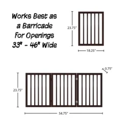 Indoor Pet Gate - 3-Panel Folding Dog Gate For Stairs Or Doorways - 54x23.75-Inch Freestanding Pet Fence For Cats And Dogs By PETMAKER (Brown)