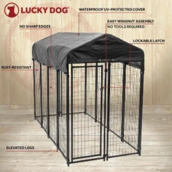 Lucky Dog 8' X 4' X 6' Uptown Large Outdoor Kennel Secure Welded Wire Fenced Playpen Crate With Waterproof Cover For Medium Or Large Dogs, Black -PawHut Sales Store GUEST 2f9deb9c b5f3 4c5b 8756 7636bef58c32