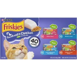 Purina Friskies Paté Tuna, Salmon, Fish & Chicken Favorites Wet Cat Food - 5.5oz/40ct Variety Pack