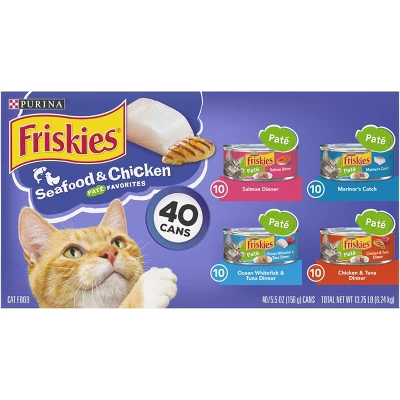 Purina Friskies Paté Tuna, Salmon, Fish & Chicken Favorites Wet Cat Food - 5.5oz/40ct Variety Pack 1 Purina Friskies Paté Tuna, Salmon, Fish & Chicken Favorites Wet Cat Food - 5.5oz/40ct Variety Pack