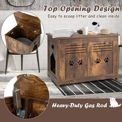 Tangkula Wooden Cat Litter Box Enclosure Flip-Top Hidden Washroom Bench W/ Side Entrance 6 Tangkula Wooden Cat Litter Box Enclosure Flip-Top Hidden Washroom Bench W/ Side Entrance - Image 6